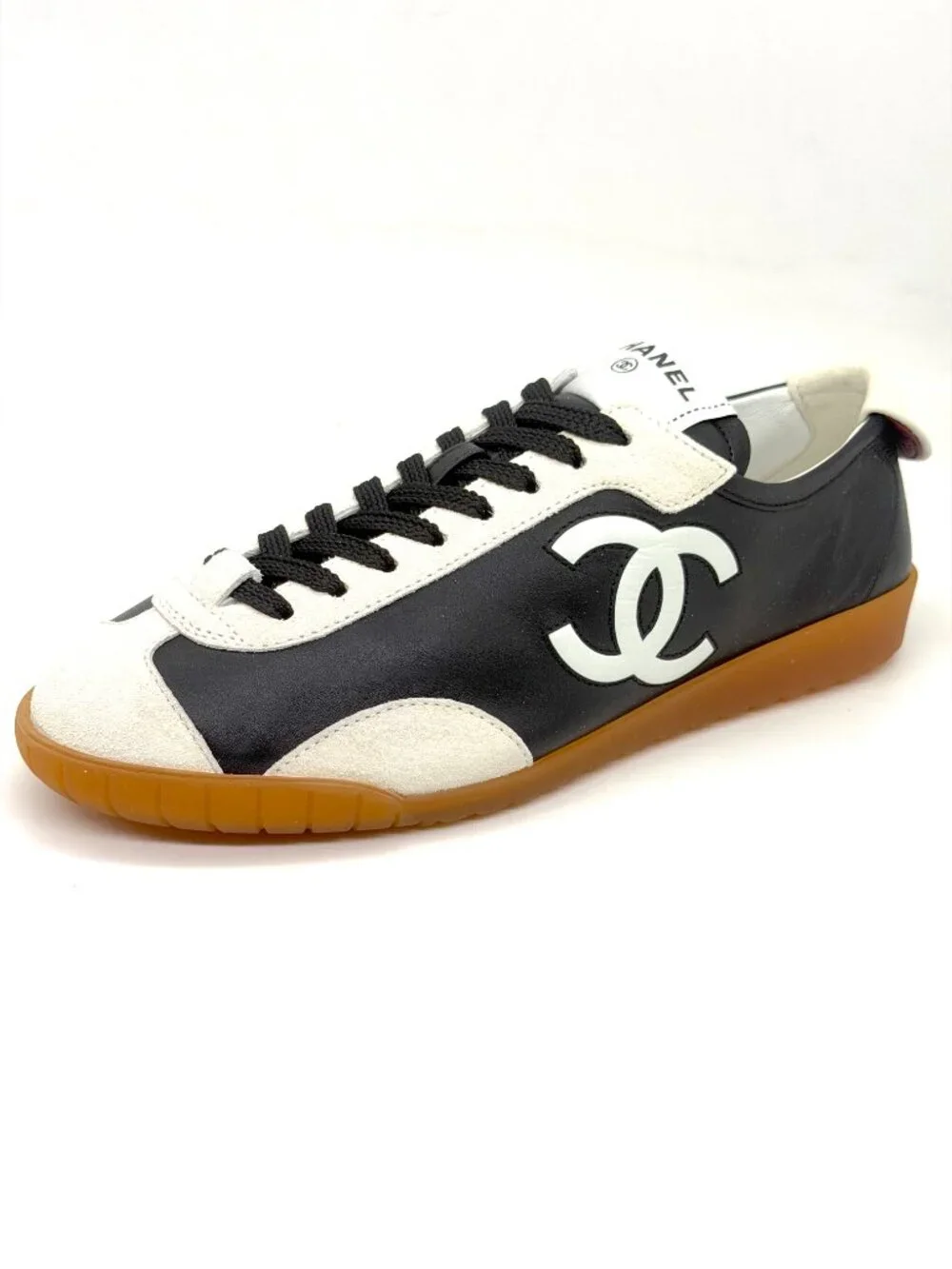 CHANEL REV Leather Suede CC Slim Retro Lace Up Sneakers Flats Trainers Shoes